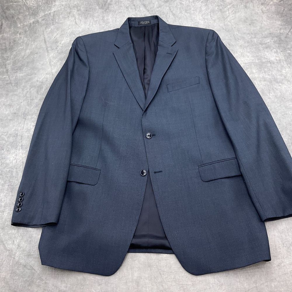 Jones New York Blazer Men‎ 44L Navy Blue Birdseye Silk Wool Suit Jacket